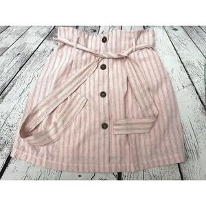 Potter's‎ Pot Ladies' Striped Faux Button Sash Waist Lined Skirt Medium Pink